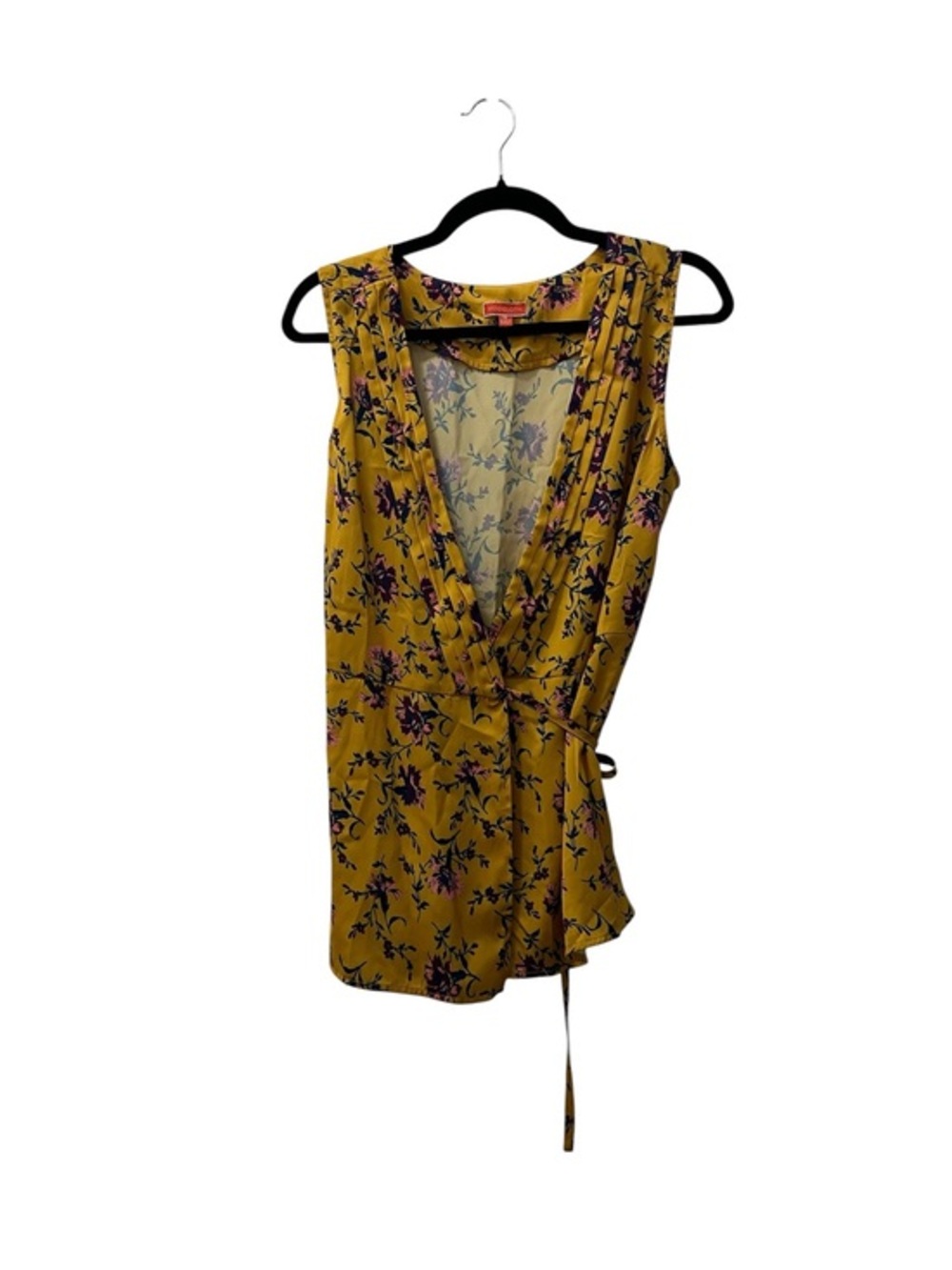 Modcloth Yellow Floral Wrap Tie-Waist Blouson Top